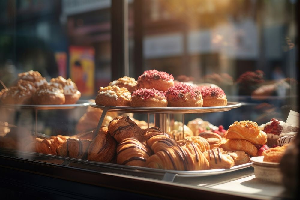 Pastries in a bakery brunch window bread. AI generated Image by rawpixel.