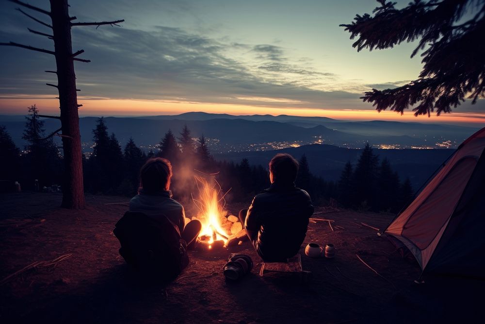 Camping camping bonfire mountain. AI generated Image by rawpixel.
