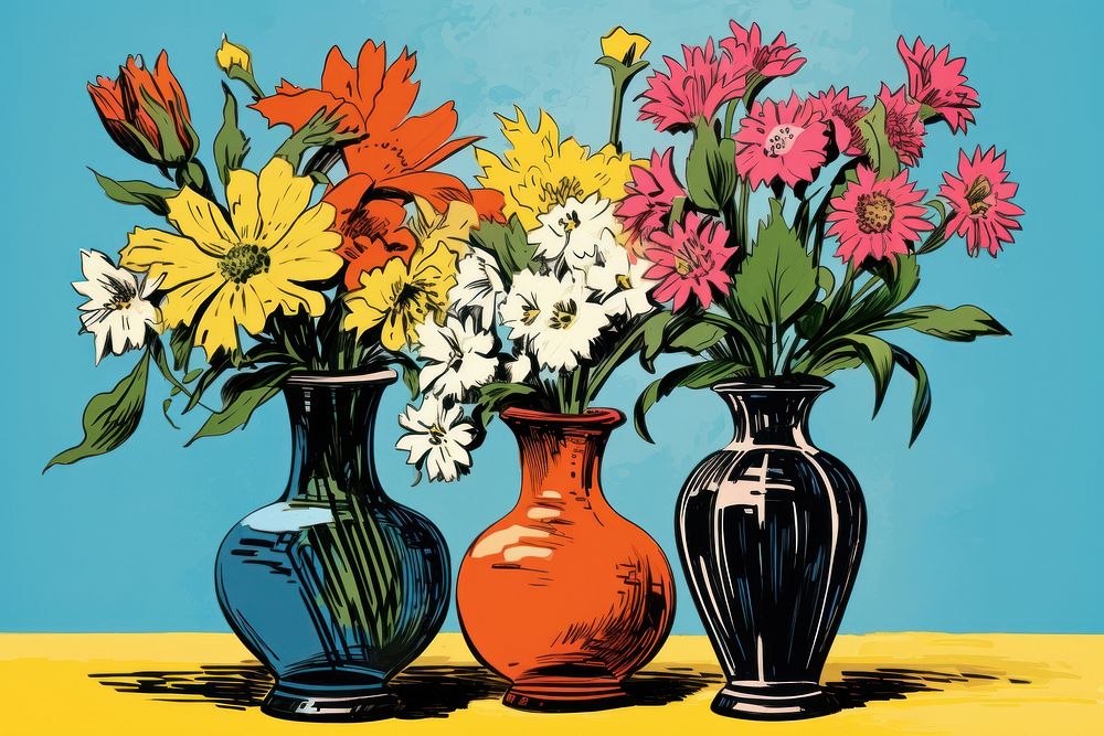 Flower vases painting plant art. AI generated Image by rawpixel.