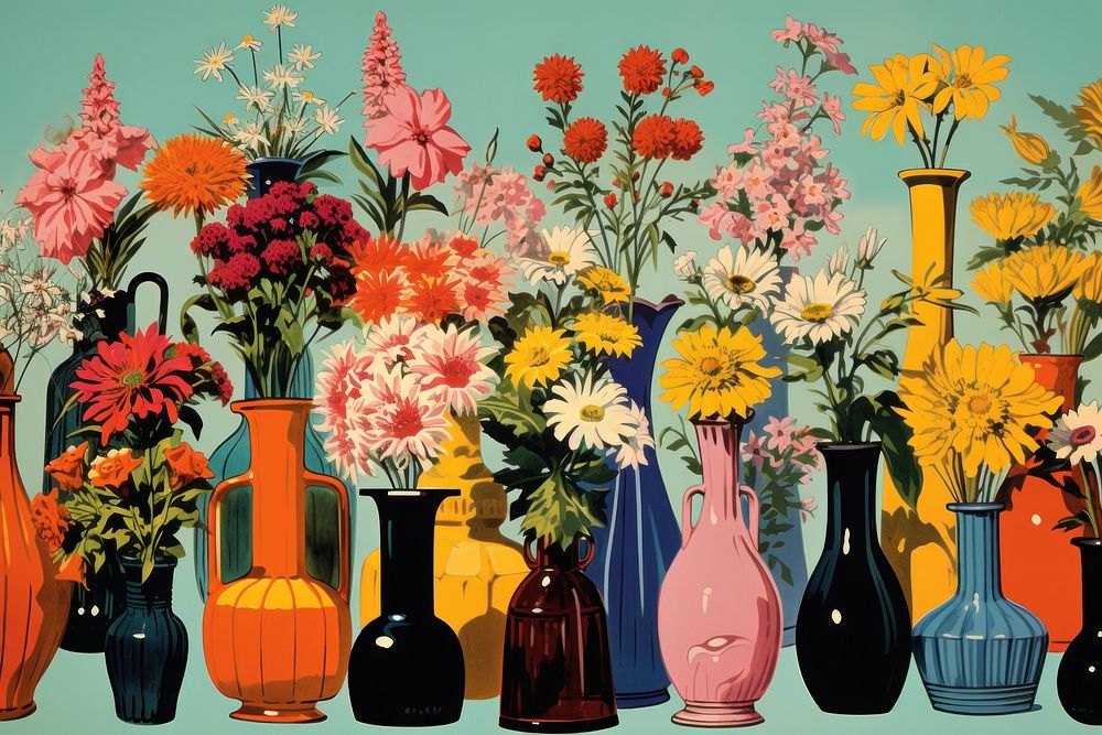 Flower vases painting plant art. AI generated Image by rawpixel.