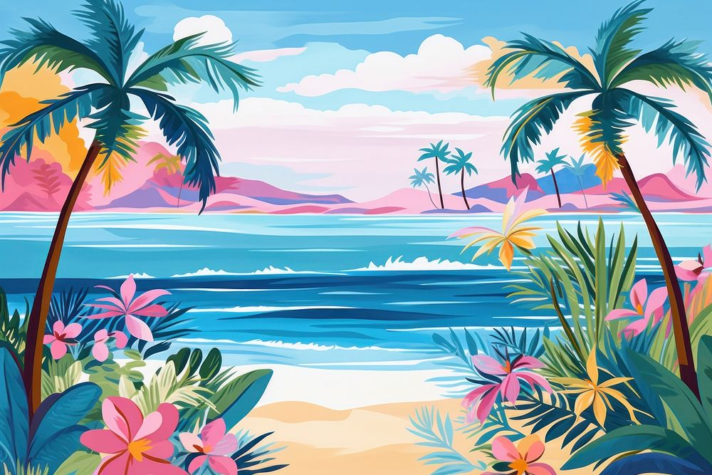 Tropical beach painting outdoors tropics. AI generated Image by rawpixel.