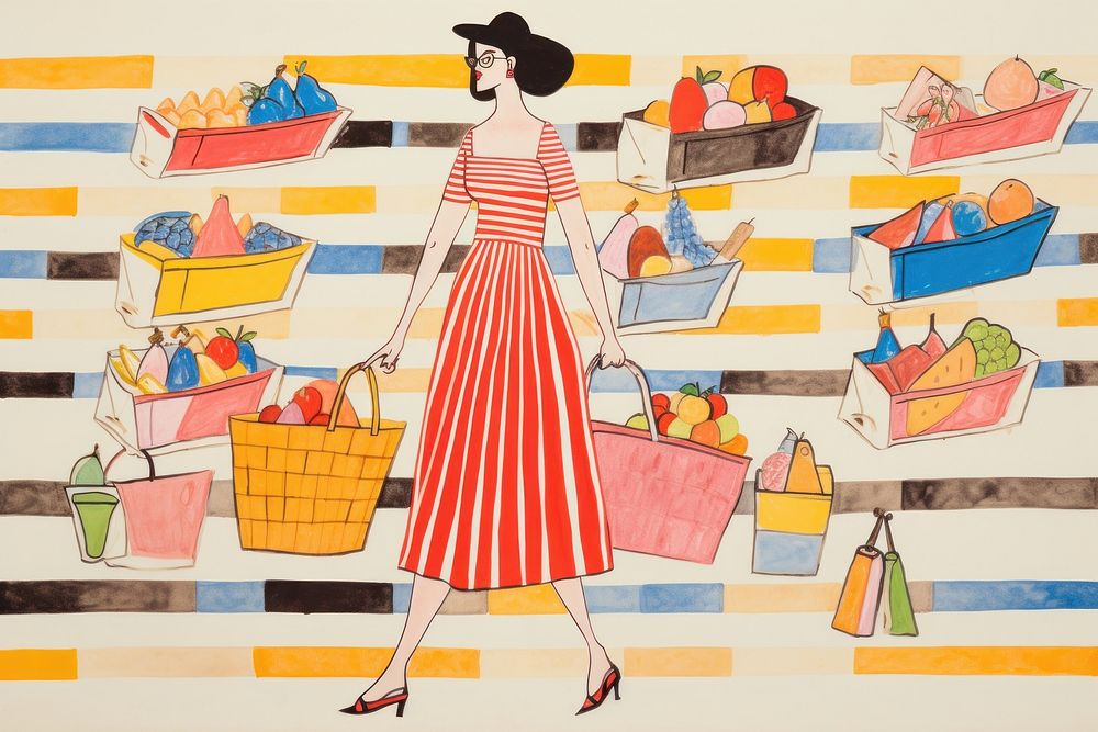 Woman shopping in summer art painting cartoon. AI generated Image by rawpixel.