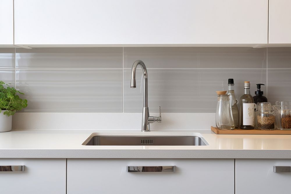 White counters with sink kitchen architecture countertop. AI generated Image by rawpixel.