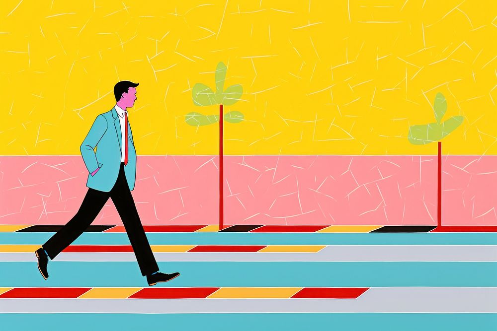 A businessman walking footwear painting cartoon. AI generated Image by rawpixel.