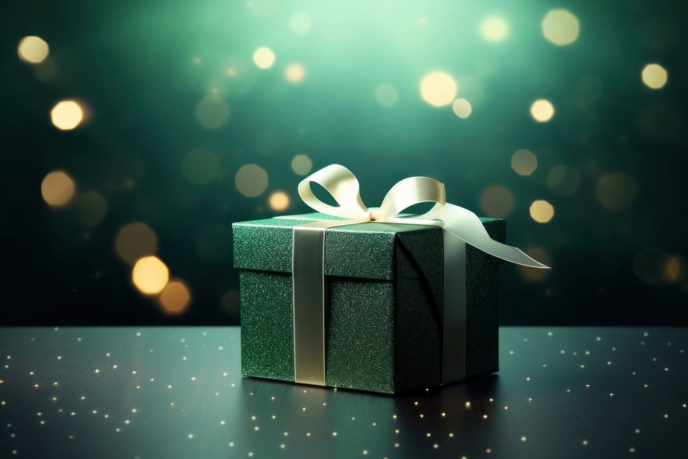 Dark green gift box illuminated celebration anniversary. AI generated Image by rawpixel.