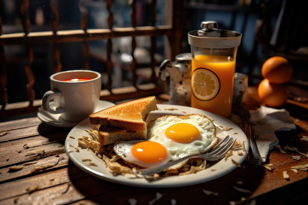 Breakfast with toast egg brunch coffee. AI generated Image by rawpixel.