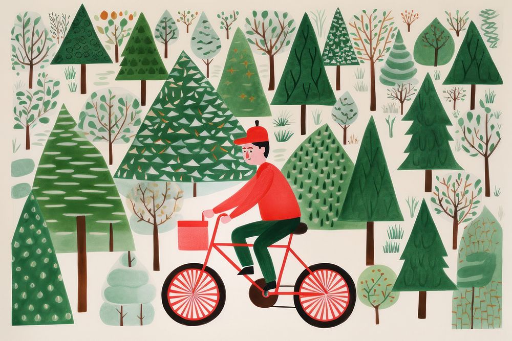 A postman riding bicycle christmas vehicle cartoon. AI generated Image by rawpixel.
