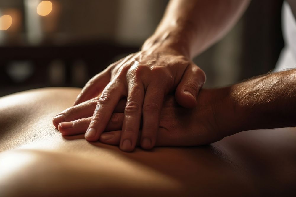 A masseur oily hand massaging on client back in the spa skin spirituality relaxation. AI generated Image by rawpixel.