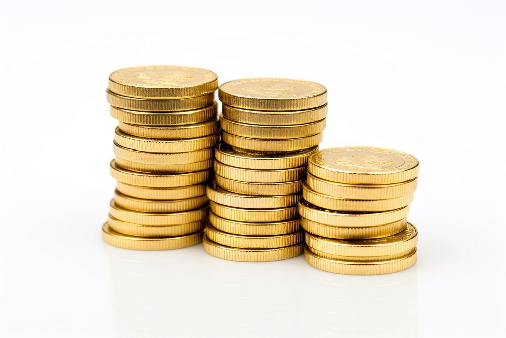 A stacking of golden coin money white background investment. AI generated Image by rawpixel.