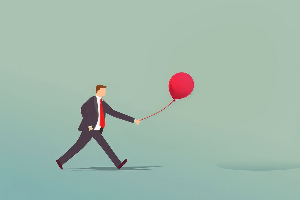Business man running with a red balloon cartoon adult celebration. AI generated Image by rawpixel.