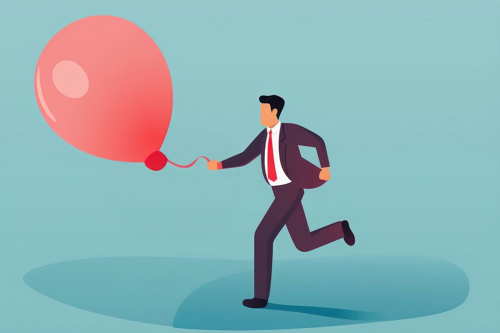 Business man running with a red balloon cartoon celebration accessories. AI generated Image by rawpixel.