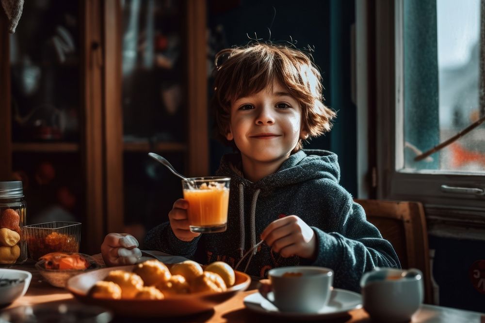 Child breakfast eating drink. AI generated Image by rawpixel.