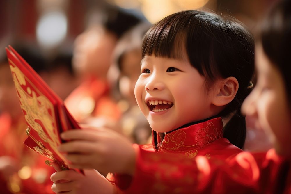 East asian children receive red envelopes celebration festival baby. AI generated Image by rawpixel.