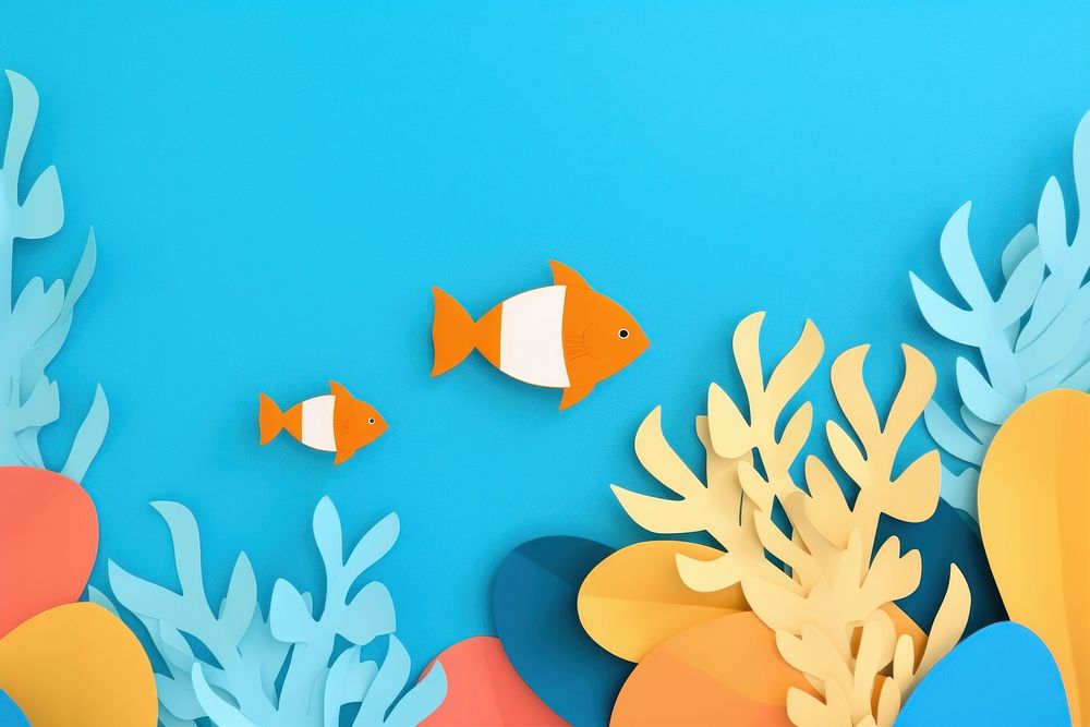 Fish in underwater sea with corals and reef outdoors cartoon nature. AI generated Image by rawpixel.