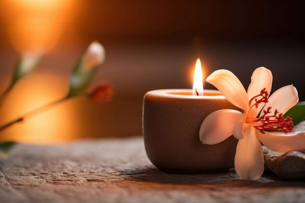 Candle in corner of spa massage spirituality illuminated celebration. AI generated Image by rawpixel.