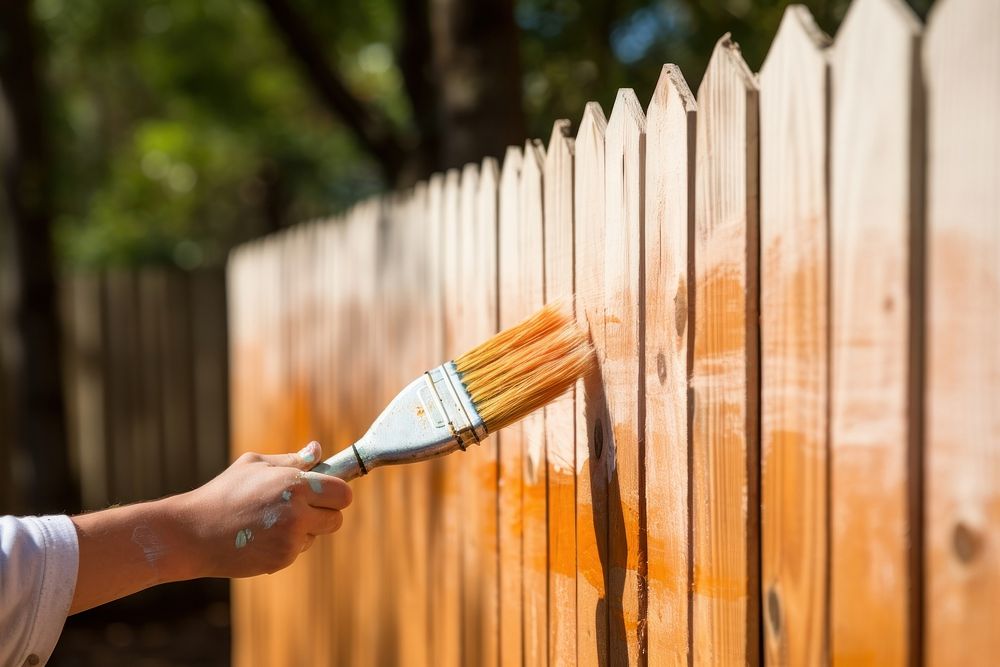 Person painting a wood fence brush outdoors hand. AI generated Image by rawpixel.