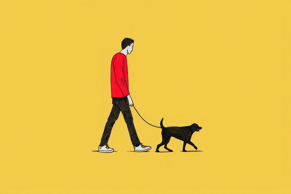 A man walking dog mammal animal leash. AI generated Image by rawpixel.