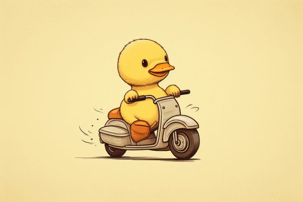 Duck on motorcycle drawing vehicle scooter. AI generated Image by rawpixel.