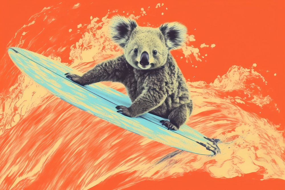 Koala wearing hawaii shirt surfing mammal nature bear. AI generated Image by rawpixel.