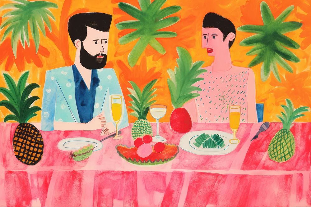Dinner painting art pineapple. AI generated Image by rawpixel.