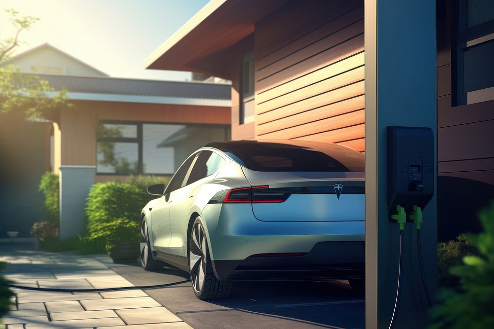 Car charging vehicle wheel home. AI generated Image by rawpixel.