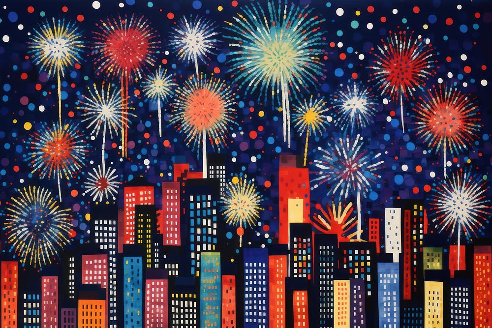 Firework fireworks cityscape pattern. AI generated Image by rawpixel.