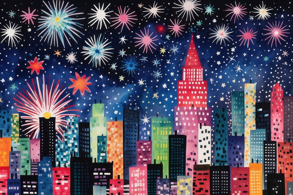 Firework cityscape fireworks architecture. AI generated Image by rawpixel.