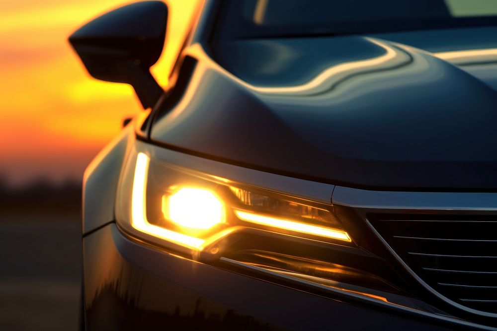Headlight car vehicle sunset. AI generated Image by rawpixel.