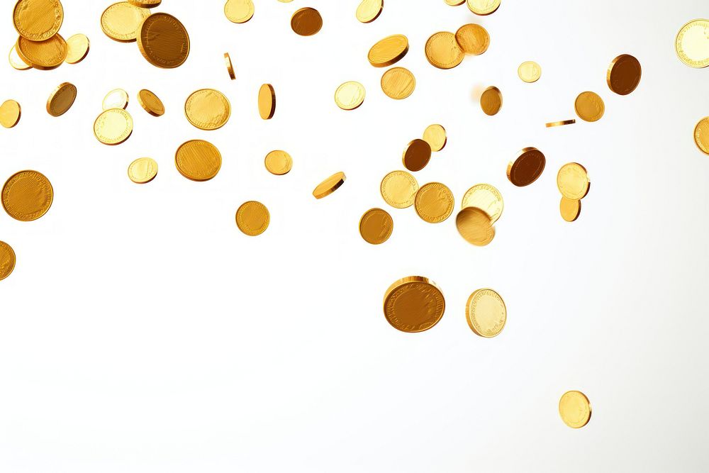Golden coins floating backgrounds confetti white background. AI generated Image by rawpixel.