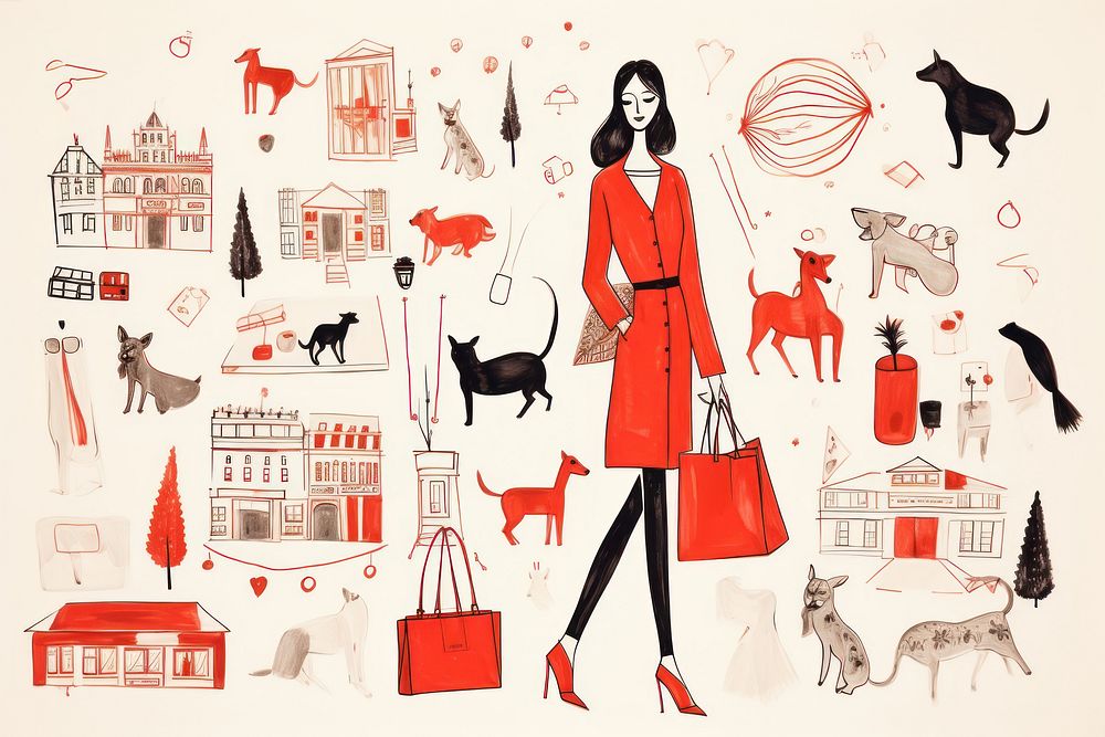 Woman shopping drawing sketch mammal. AI generated Image by rawpixel.