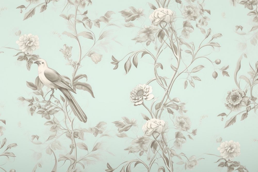 Birds and flowers wallpaper pattern sketch. 