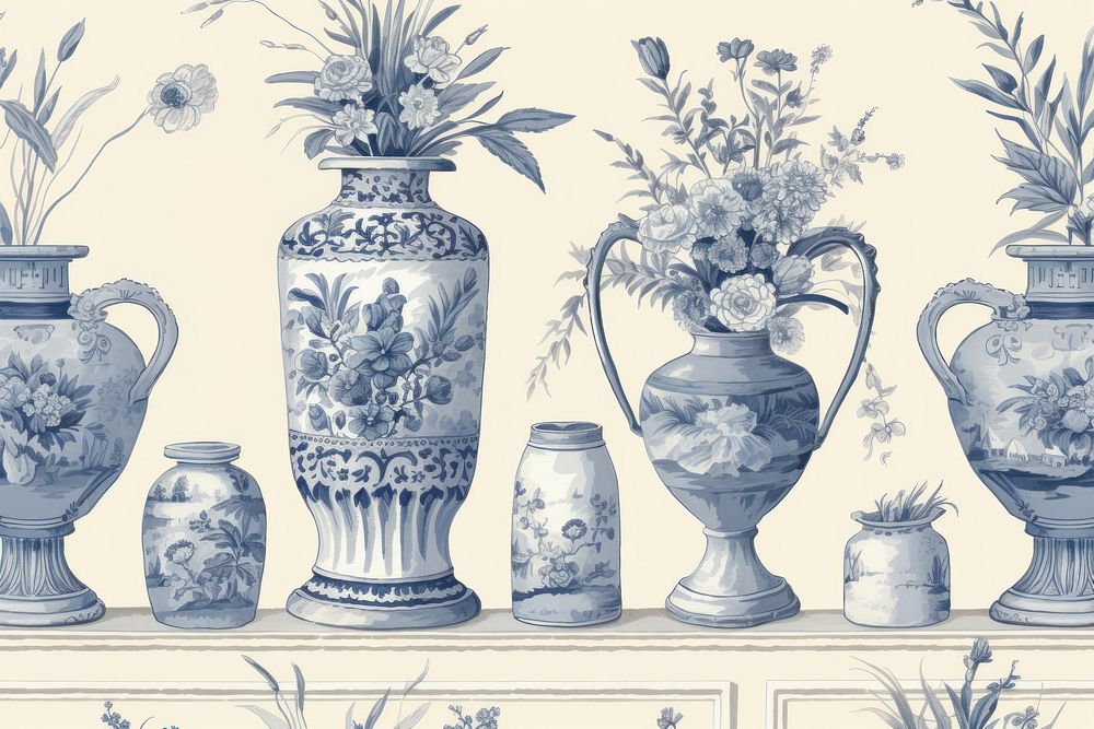 Flower vases porcelain wallpaper pottery. AI generated Image by rawpixel.