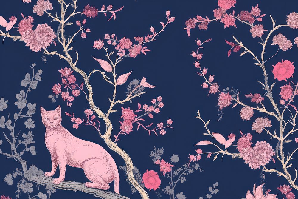 Sakura flowers wallpaper pattern mammal. AI generated Image by rawpixel.