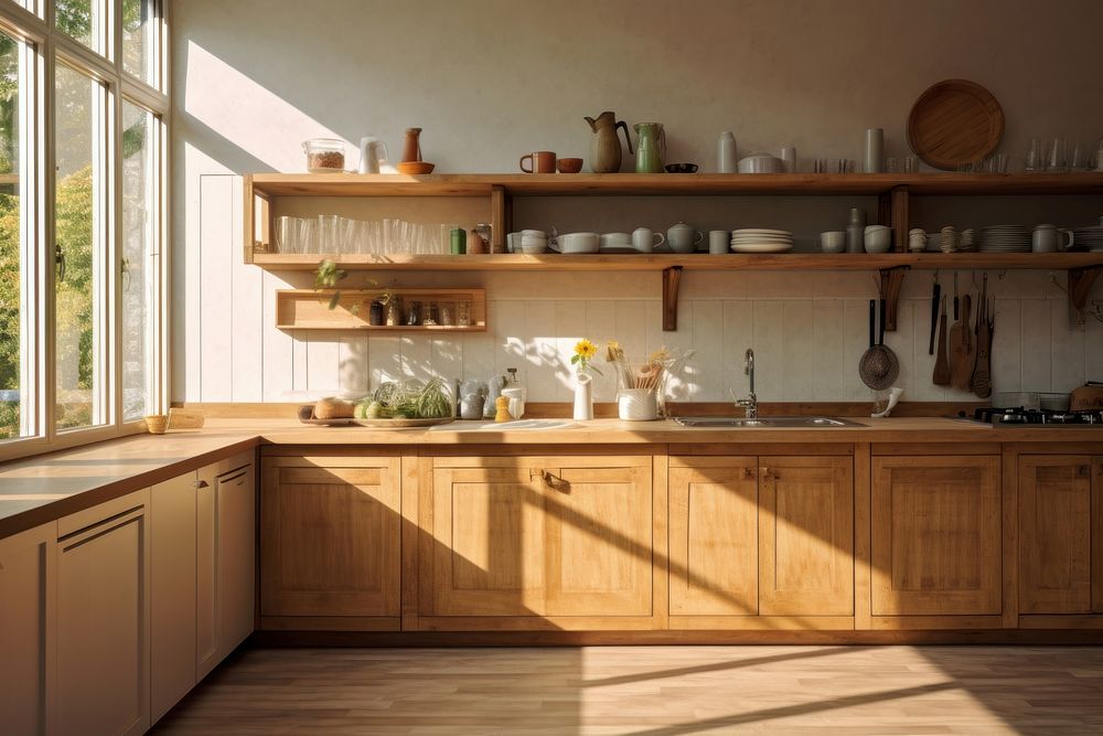 Counter oak wood kitchen furniture hardwood. AI generated Image by rawpixel.