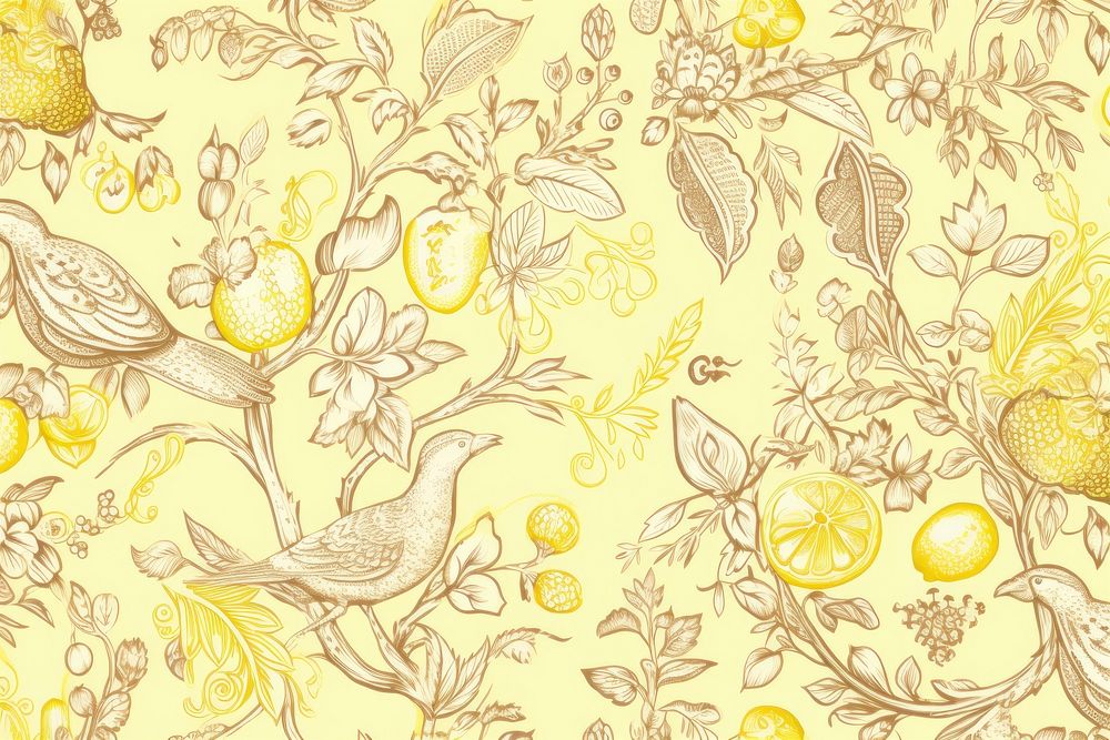 Lemon and bird wallpaper pattern drawing. AI generated Image by rawpixel.