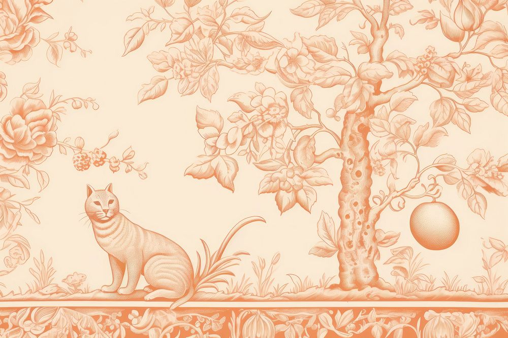 Peach wallpaper pattern drawing. AI generated Image by rawpixel.