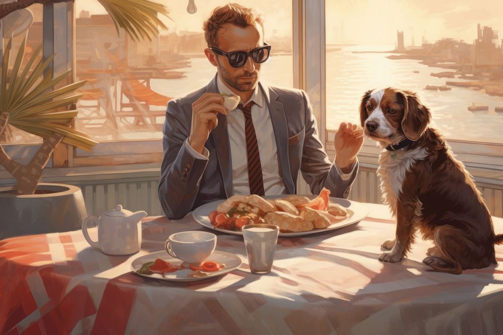 Breakfast pet sunglasses animal. AI generated Image by rawpixel.