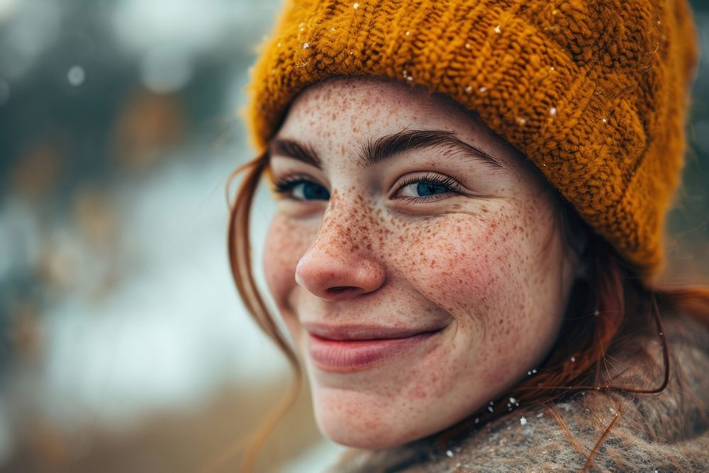 Woman with freckles on face winter adult smile. AI generated Image by rawpixel.