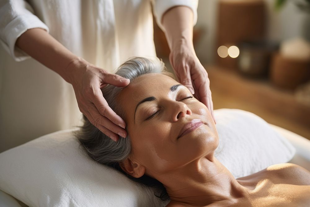 Head massage patient adult woman. 