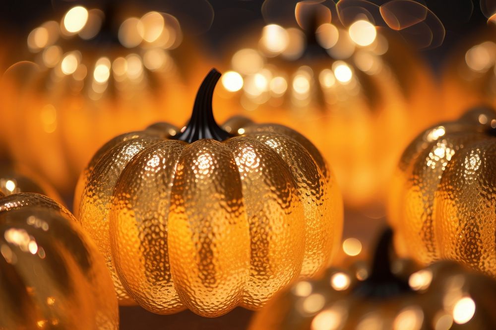 Pattern bokeh effect background in pumpkin shape light gold jack-o'-lantern. AI generated Image by rawpixel.