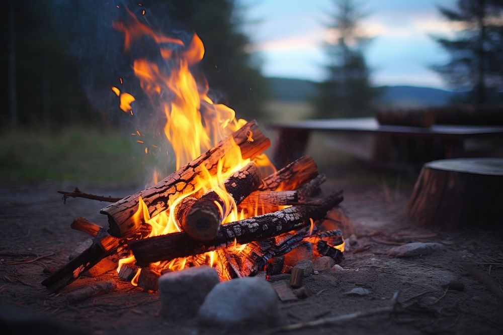 Camp fire bonfire camping tranquility. AI generated Image by rawpixel.