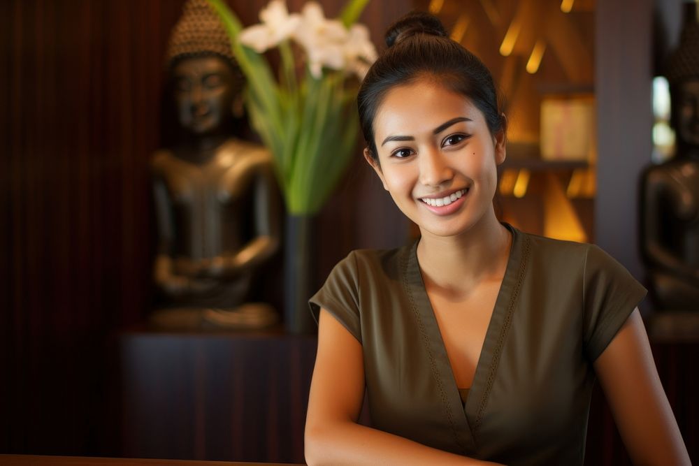 Thai massage receptionist portrait smile adult. AI generated Image by rawpixel.
