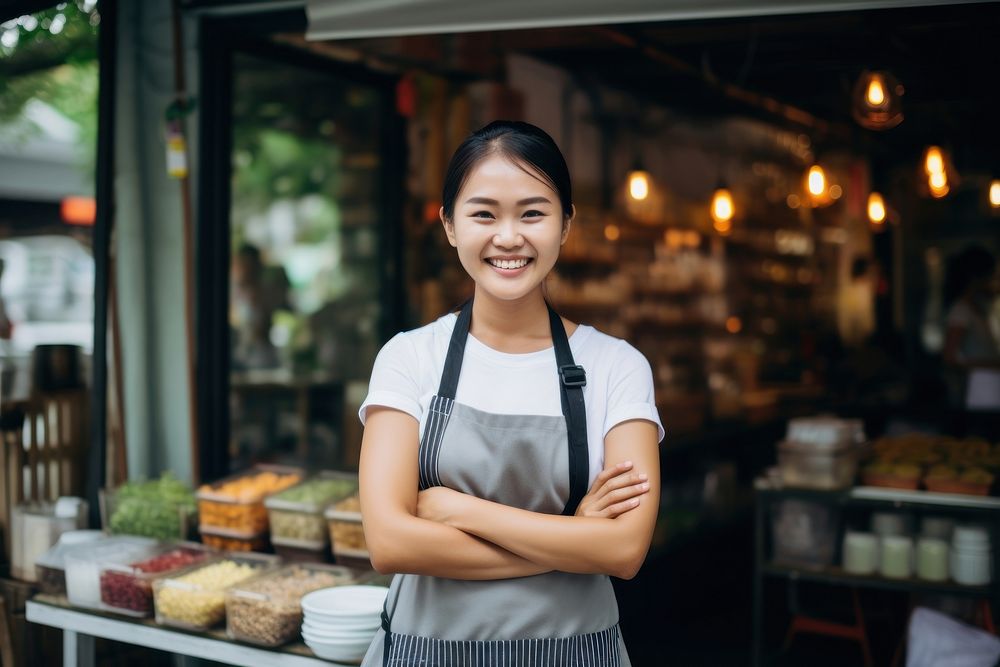 Thai female chef food apron entrepreneur. AI generated Image by rawpixel.