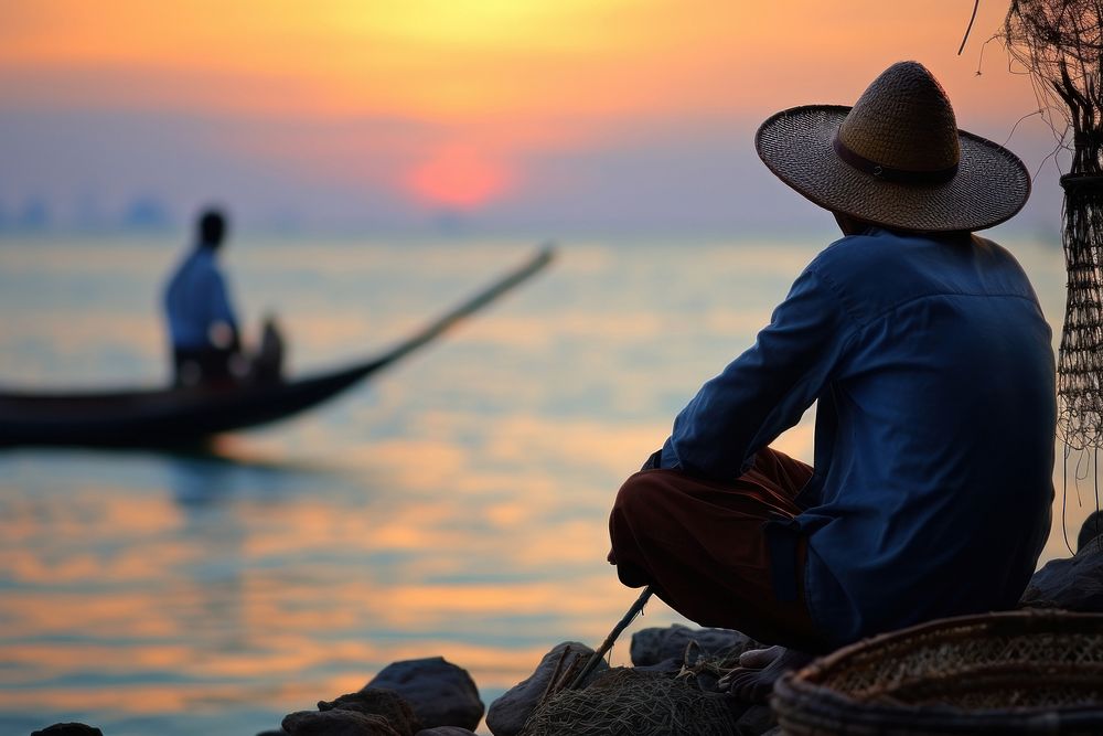 Thai Fisherman fisherman outdoors nature. AI generated Image by rawpixel.