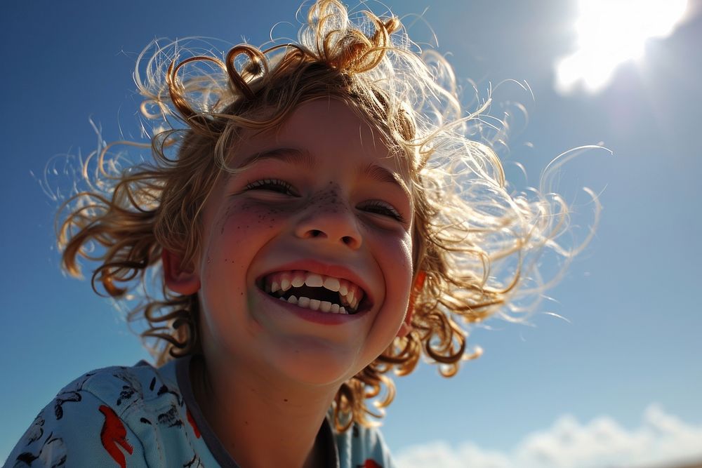Kid having braces laughing sky portrait. AI generated Image by rawpixel.