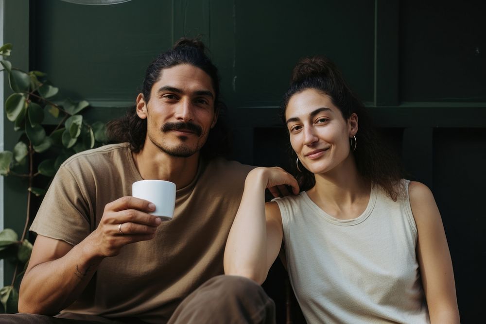 Latinx couple drinking coffee adult. AI generated Image by rawpixel.