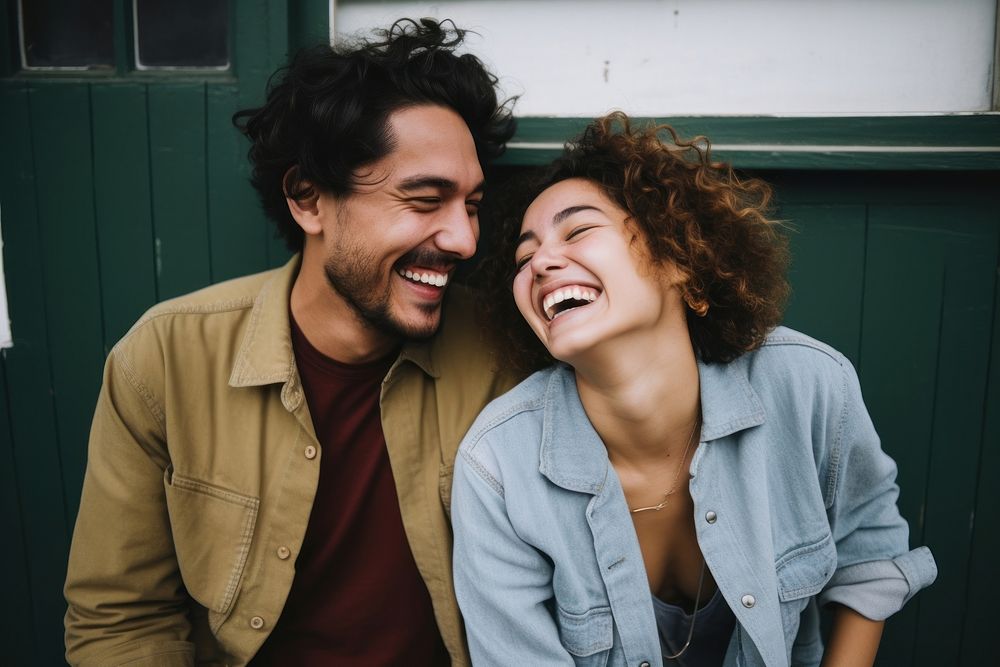 Latinx couple laughing smile adult. AI generated Image by rawpixel.
