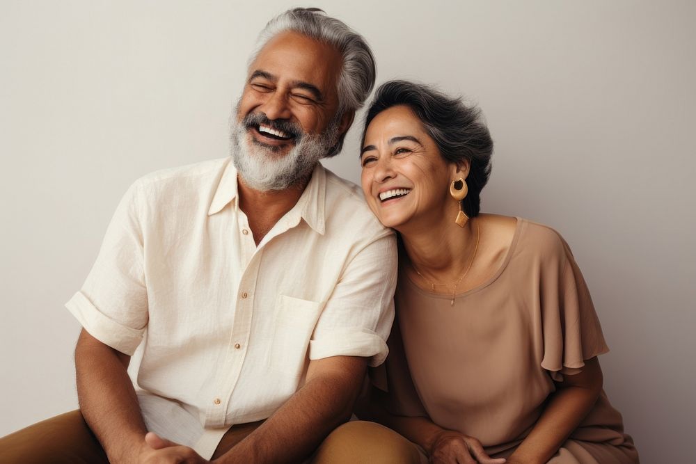 Latinx senior couple laughing adult smile. AI generated Image by rawpixel.