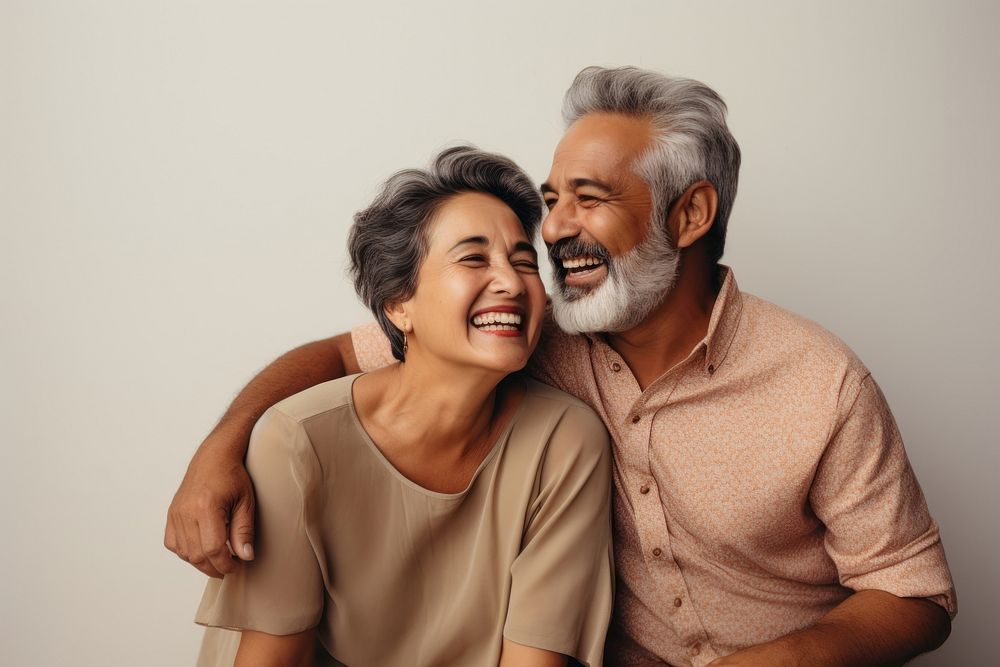 Latinx senior couple laughing adult smile. AI generated Image by rawpixel.