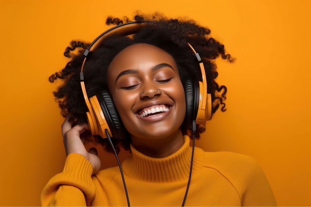African american woman headphones smile headset. 